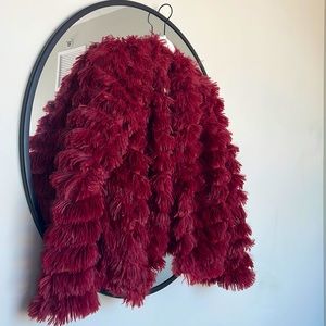 NWT Maris Dehart Wine/Burgundy Peacock Fringe Jacket Sweater // Size Medium